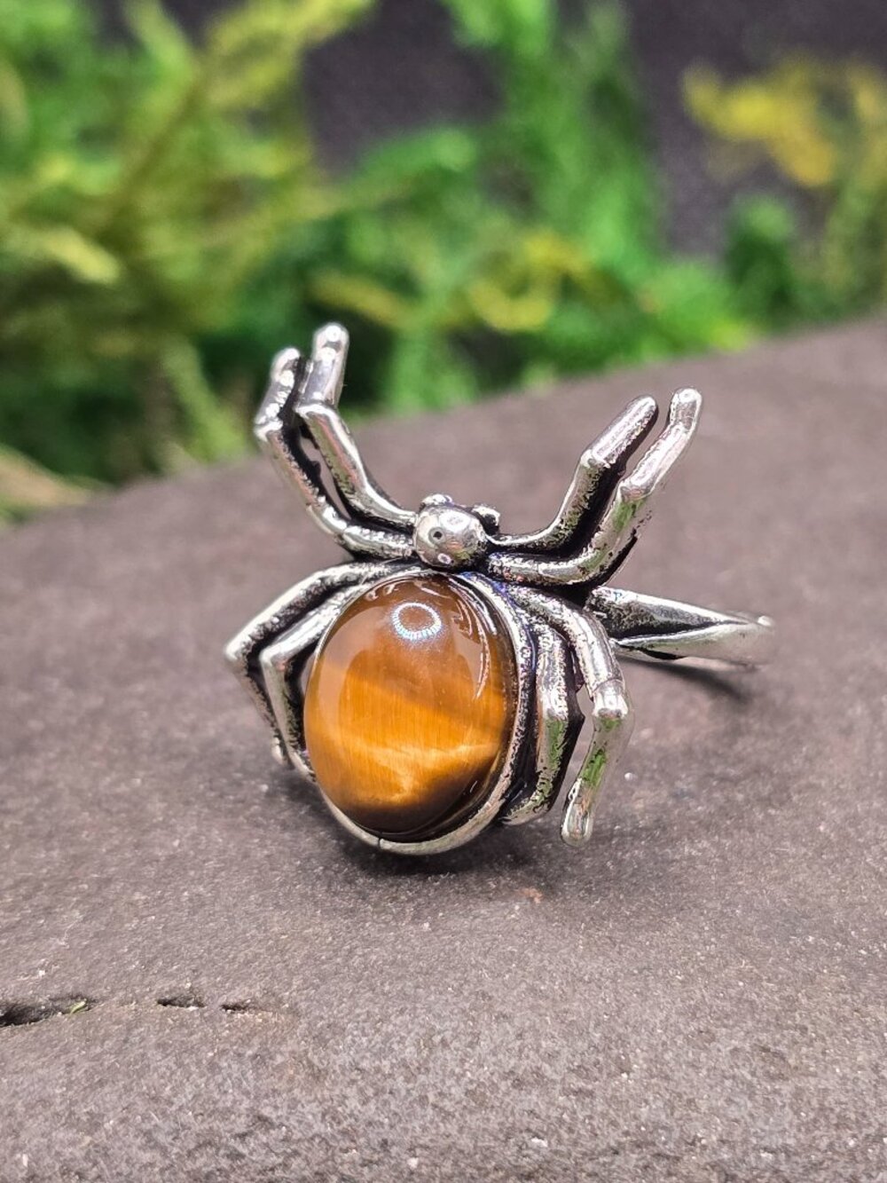 Yellow Tiger's Eye Spider Adjustable Ring Size 6-10 Gothic Jewelry